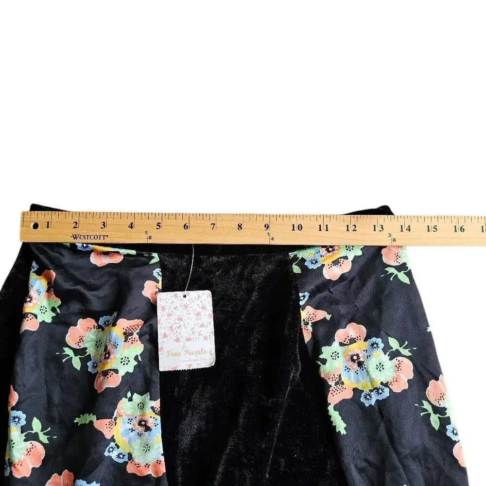 Free people size 8 twisted floral satin black velvet maxi skirt new - Picture 5 of 7